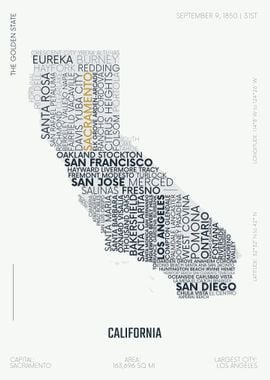 California USA map letters