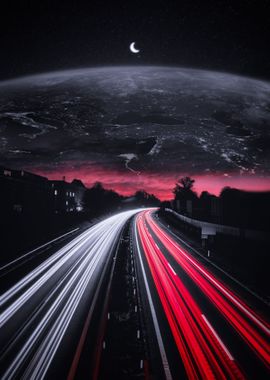 Traffic Road to Space Sky