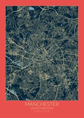 Manchester Map Red Blue