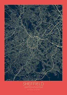 Sheffield Map Red Blue