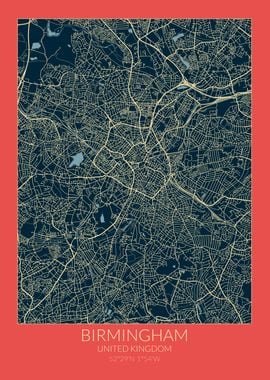 Birmingham Map Red Blue