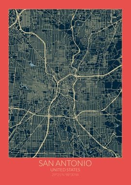 San Antonio Map Red Blue