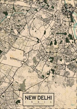 New Delhi City Map Vintage