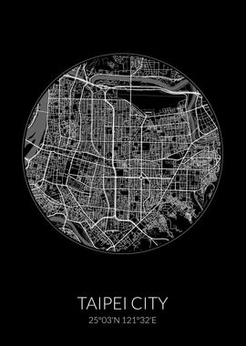 Taipei City Map Black