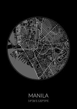 Manila City Map Black