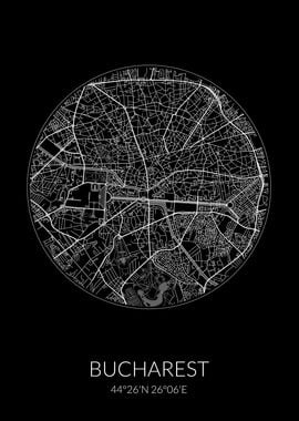 Bucharest City Map Black