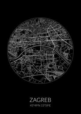 Zagreb City Map Black