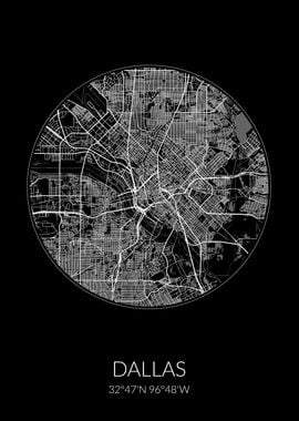 Dallas City Map Black