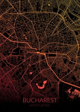 Bucharest Map Black Orange