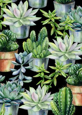 Black Succulent Pattern 02