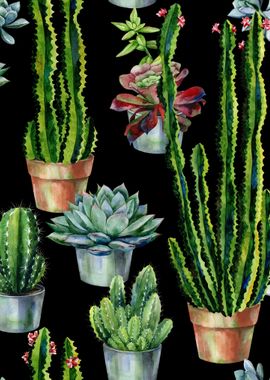 Black Succulent Pattern 08