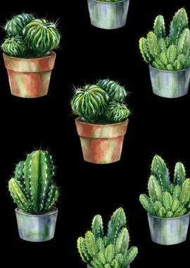 Black Succulent Pattern 06