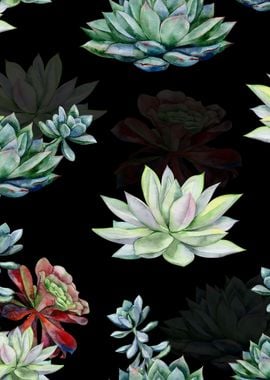 Black Succulent Pattern 04