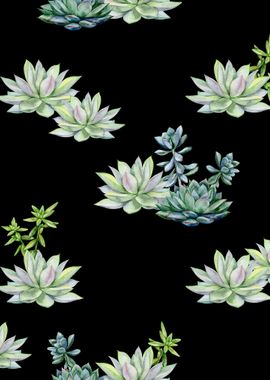 Black Succulent Pattern 03