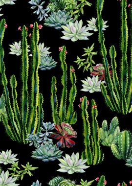 Black Succulent Pattern 07