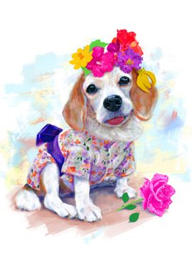 Cute girl Dog painted