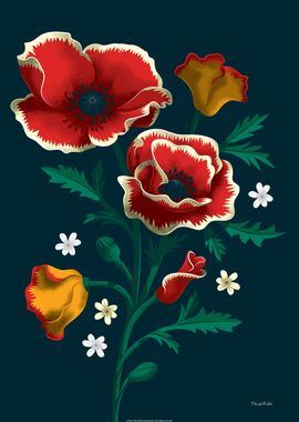 Poster con cornice Frida Kahlo - Poppies verticale su