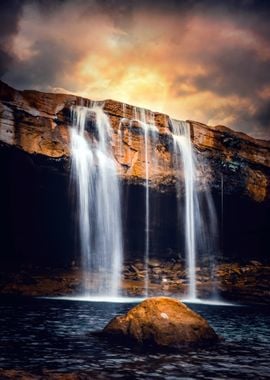 Waterfall at rock nature