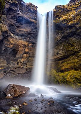 Waterfall by Rock Nature