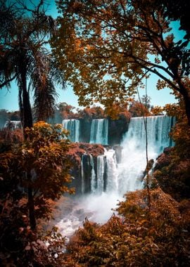 Waterfall in Autumn Nature