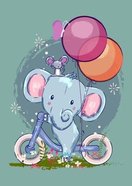 Cute Elephant at Bicycle 