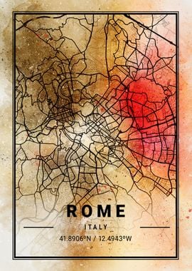 Retro Rome City Map Italy