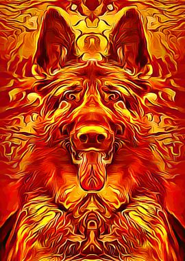 German Shepherd Flaming