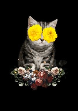 Cute Kitten With Flowers