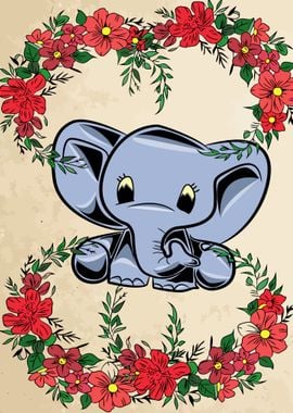 Elephant and Flowers