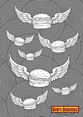 Flying Burgers Black And White