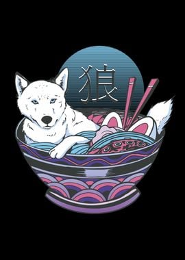 Ramen wolf vaporwave japan