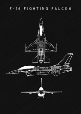 Blueprint F16 Fighting' Poster, picture, metal print, paint by