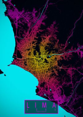 Lima City Map Neon