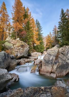 Waterfall in Autumn Nature