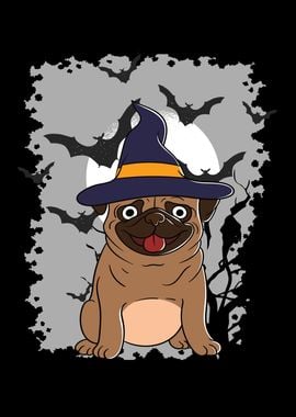 Halloween Pug Dog Witch