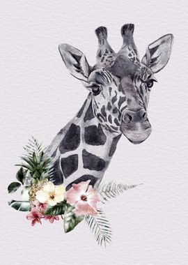 Giraffe Animal with Flower