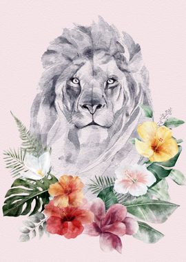 Lion Animal with Flowers