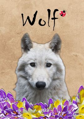 Wolf Animal with Flowers