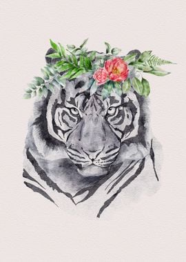 Tiger Animal with Flowers