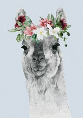 Alpaca Animal with Flowers