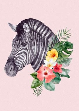 Zebra Animal with Flowers