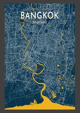 Bangkok Blue Map Poster