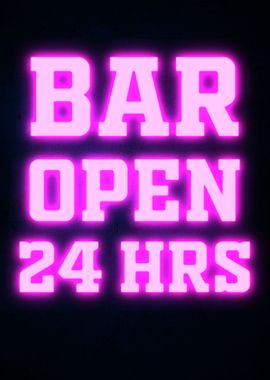 BAR OPEN 24 HRS PINK NEON