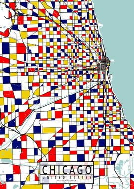 Chicago City Map Mondrian