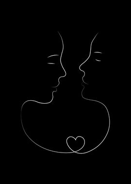 Couple Love Line Art Kiss