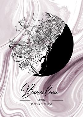 Barcelona Map Spain Marble