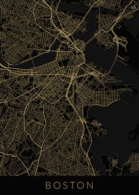 Boston Map Black Gold