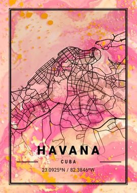 Havana Map Cuba marble