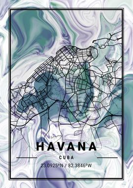 Havana Map Cuba marble