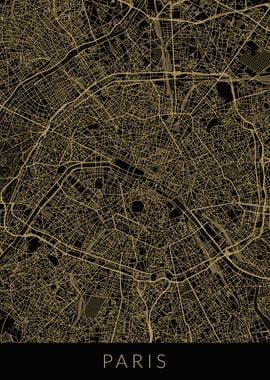 Paris Map Black Gold